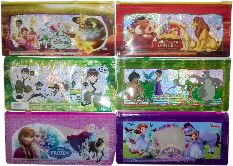 kidoz kingdom CARTOON ZIP-N-LOCK POUCH 6 PIECES CARTOON Art Plastic Pencil Boxes(Set of 6, Multicolor)