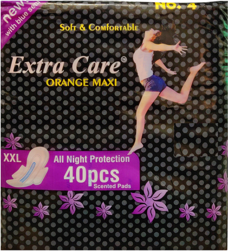 Extra Care Womens/Girls XXL Sanitary Pads (Napkins) with Wings- Pack of 40 (XXL, Orange Maxi) Sanitary Pad(Pack of 40)