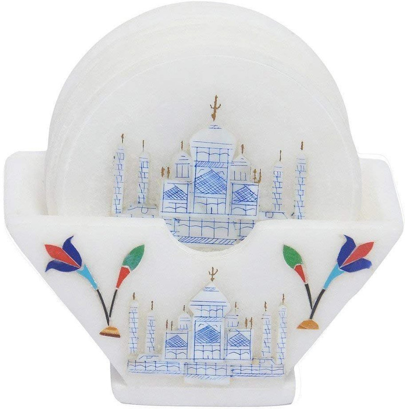 sameestidecor sameestidecor Designer Coasters for Drinks-Hot & Cold/Carved Marble Coaster Sets with Holder/Dining, Tea & Coffee Table Decorative Cocktail Coasters Decorative Showpiece  -  9 cm(Marble)
