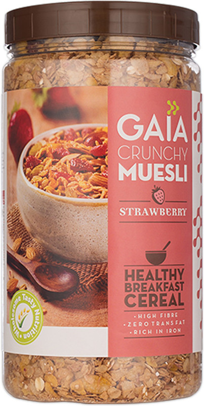 GAIA Crunchy Muesli- Strawberry. Power-packed low calorie healthy breakfast. 1kg(1 kg, Plastic Bottle)