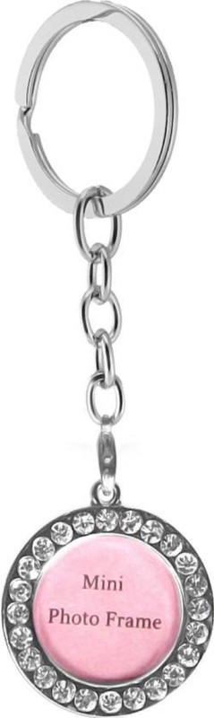 eweft Mini Photo Frame Metal Key chain With Imitation Stones |Round| Key Chain
