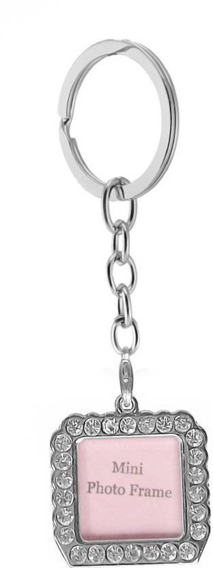 eweft Mini Photo Frame Metal Key chain With Imitation Stones |Square| Key Chain