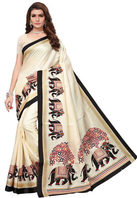 comenshop Printed Fashion Poly Silk Saree(Beige)