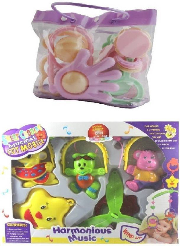 ishancreation combo of Windup Sweet Cuddle Cot Cradle rattle and 6 Pcs. Baby Rattles in a pouch Rattle (Multicolor) Rattle (Multicolor) Rattle(Multicolor)