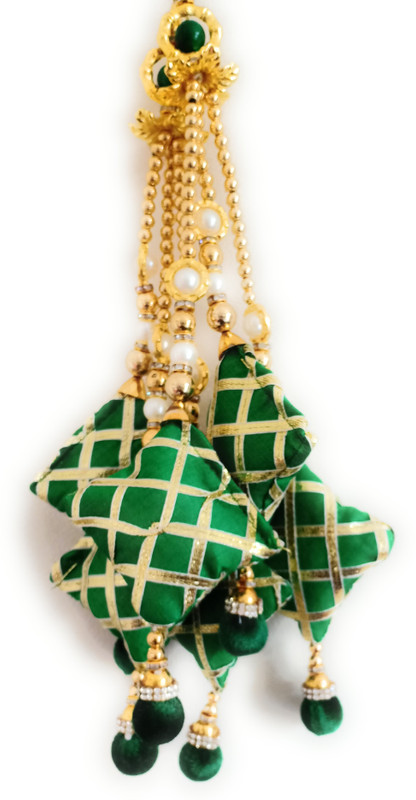 hangin latkan Hand made work Latkan For Women Ethnic 'lehenga Hanging Tassel set of 2]Golden & Green Colours Fancy New latkan Latest desing , Brooch(Green)