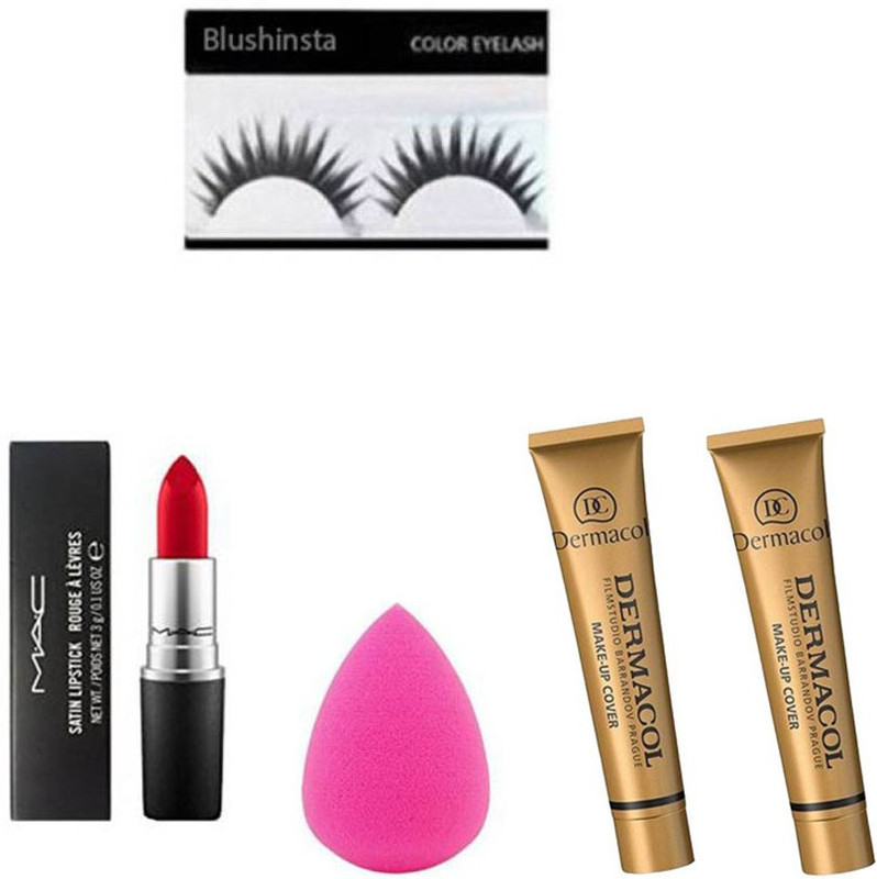 blushinsta lipstick, silicon puff,set2 dermacol, eyelashes(5 Items in the set)