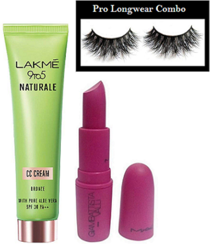 pro longwear combo Eyelashes, Matte Finish Lipstick, Naturale Cc Cream Honey With Pure Aloe Vera(Set of 3)