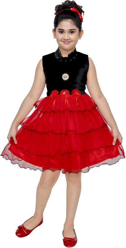 ThePandaAnt Girls Midi/Knee Length Party Dress(Multicolor, Sleeveless)