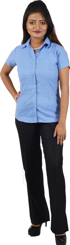 v2uniforms Women Solid Casual Blue Shirt