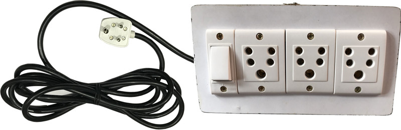 Hiken Electric Extension Wooden Board (3Socket,1 Switch) 5A 3Meter Wire 3 Socket Surge Protector(White)