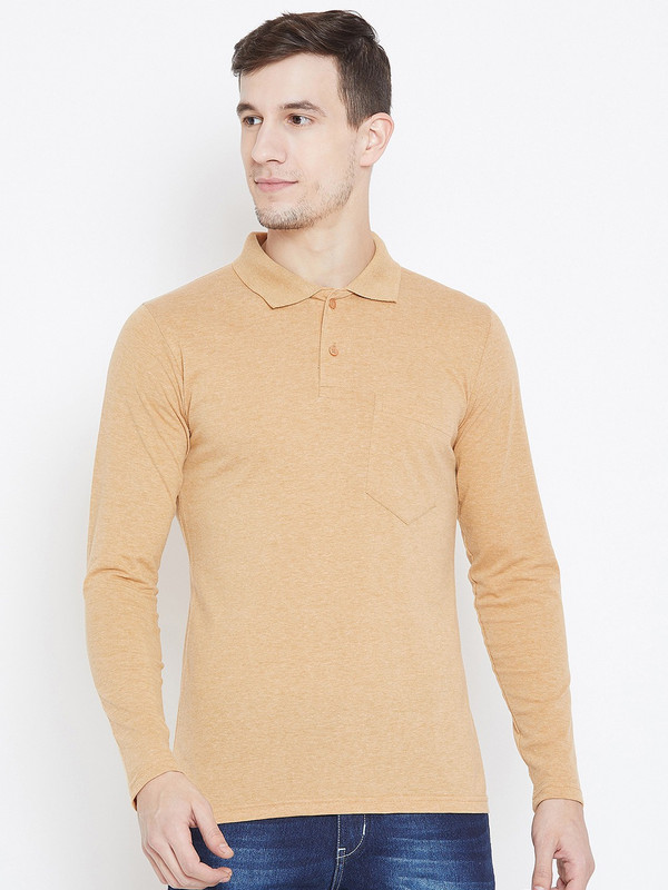 Camey Self Design Men Polo Neck Beige T-Shirt Camey Self Design Men Polo Neck Beige T-Shirt