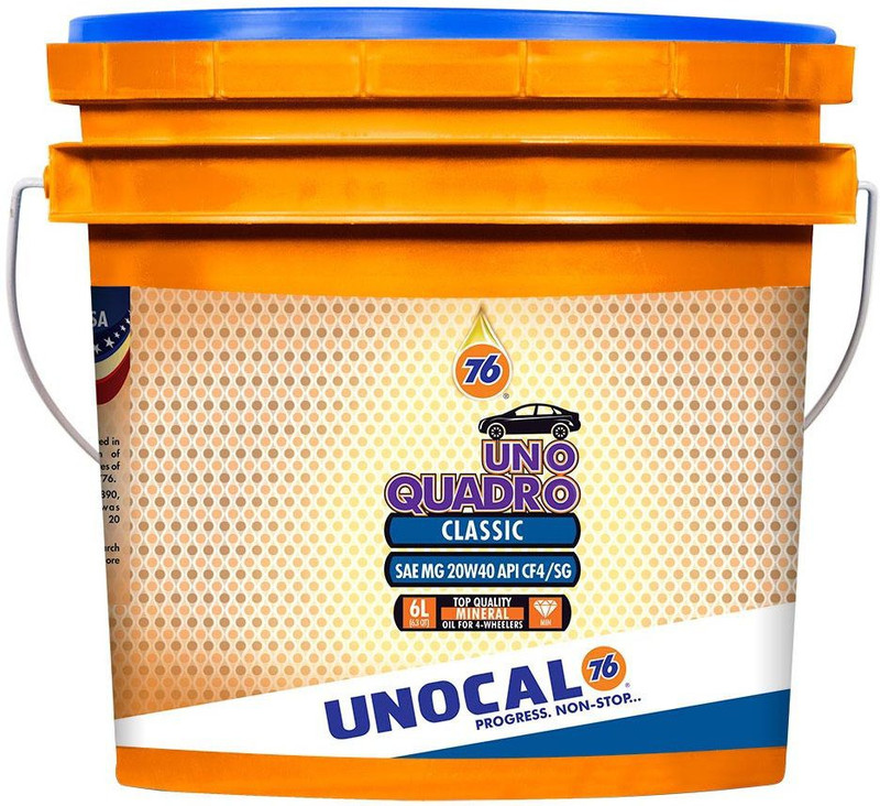 unocal76 6 LTR UNO QUADRO SAE MG 20W40 API CF4/SG FILLED PACK 6 LTR UNO QUADRO SAE MG 20W40 API CF4/SG FILLED PACK Engine Oil(6 L)