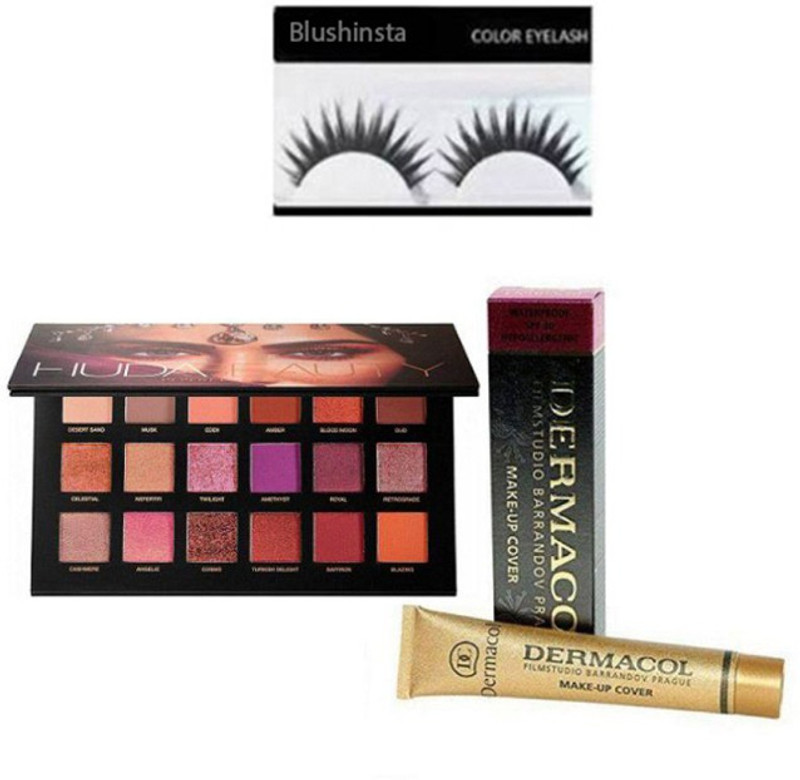 blushinsta combo kit of eyelashes dermacol huda rose gold pallate(3 Items in the set)
