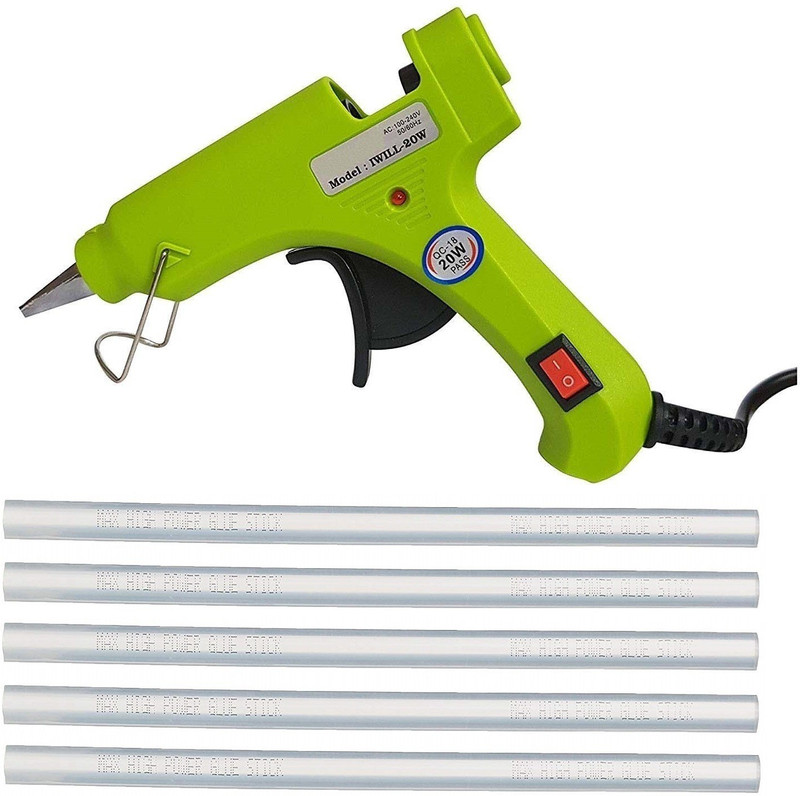 bandook 20W With 05 Glue Sticks Hot Melt Glue Gun Light Green Color With Power Indicator For Art and Crafts , Diy , Kirigami , Paper , PCB , Plush Toys , Crafts , Wood , Box Standard Temperature Corded Glue Gun (07 mm) Standard Temperature Corded Glue Gun(7 mm)