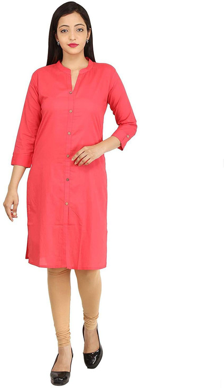 naikon Casual Solid Women Kurti(Pink)