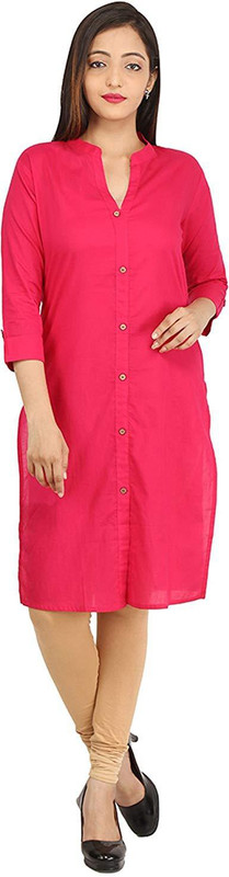 naikon Casual Solid Women Kurti(Pink)