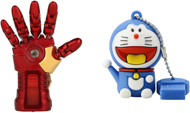 DARK EDGE Iron Man Hand 32 GB Pen Drive Metal Hand with Glowing LED Hand With Doraemon Fancy USB Flash Drive 16 GB Pack of 2 Pendrive 32 GB Pen Drive(Red, Gold)