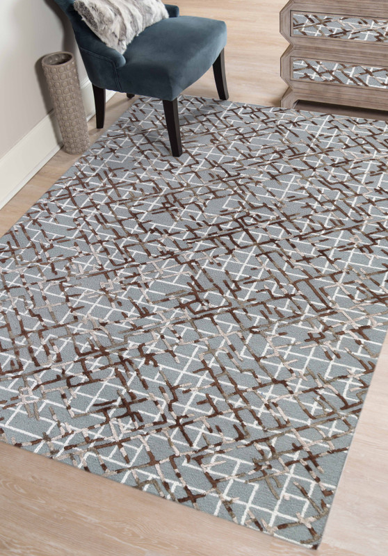 saraswatii global Grey, Light Blue Wool, Viscose Carpet(152  X 243)