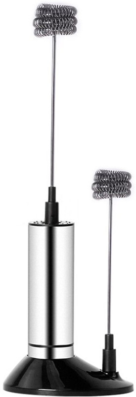 Amicikart Stainless Steel Handheld Electric Milk Frothers 3-spring Whisk Head Milk Frother with Base Cleaning Brush 2 W Hand Blender(Silver)