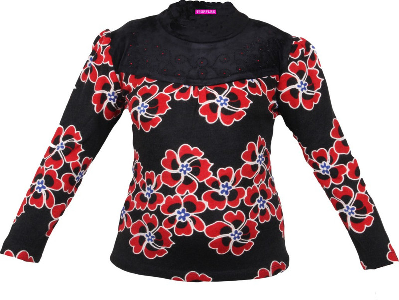 truffles Girls Casual Velvet Woollen Top(Red, Pack of 1)