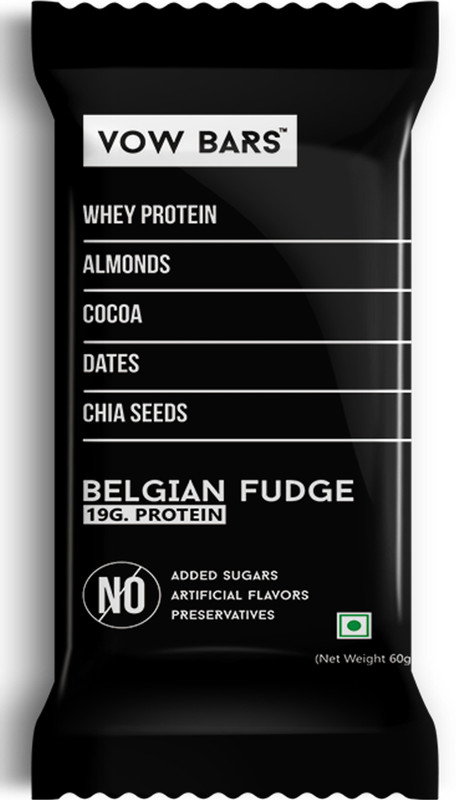 vow bars BELGIAN FUDGE, 19 Grams Protein INDIA'S healthiest Protein Bars, Pack of 6 Protein Bars(60 g, BELGIAN FUDGE)