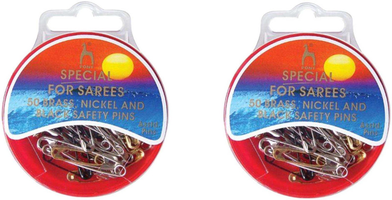 Pony 100 Pieces Safety Pins made up of Brass and Nickel ( Set of 2)(Silver)