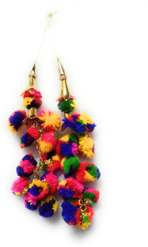 hangin latkan Hand made Work Ethnic Hanging Latkan (Multicolour) for Women PomPom Bell Tessel Blouse Saree,Lehenga Cotton Pompom new designer (Pack of 2) Brooch(Multicolor)