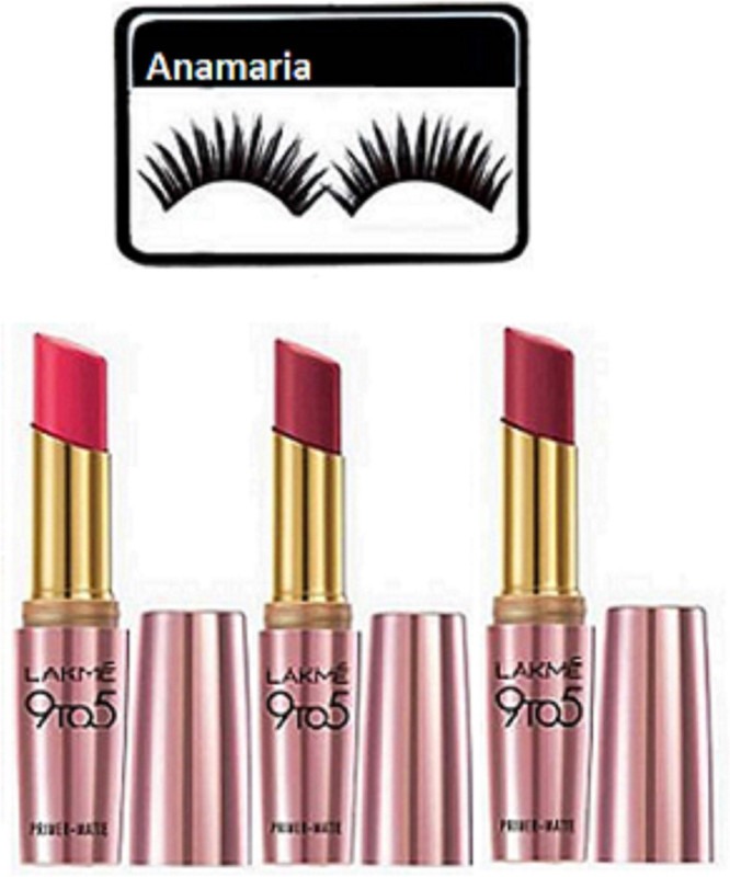 anamaria Eyelashes & Lakme 9 to 5 Primer Matte Lipstick (Pack Of 3)(Set of 4)