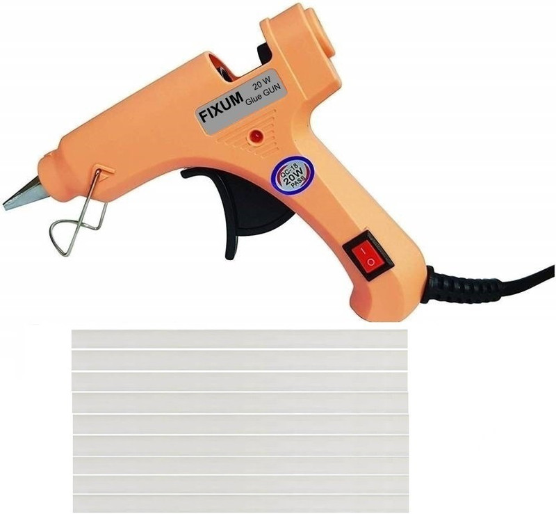 fixum 20 Watt PEACH Hot Melt Glue Gun With 09 Sticks For Wood , Box, Paper, Toy, Diy, Leather, Glass, Standard Temperature Corded Glue Gun (07 mm) Standard Temperature Corded Glue Gun(7 mm)