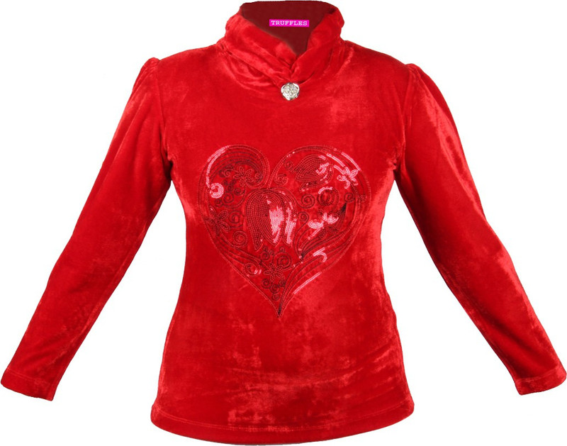 truffles Girls Casual Velvet Woollen Top(Red, Pack of 1)
