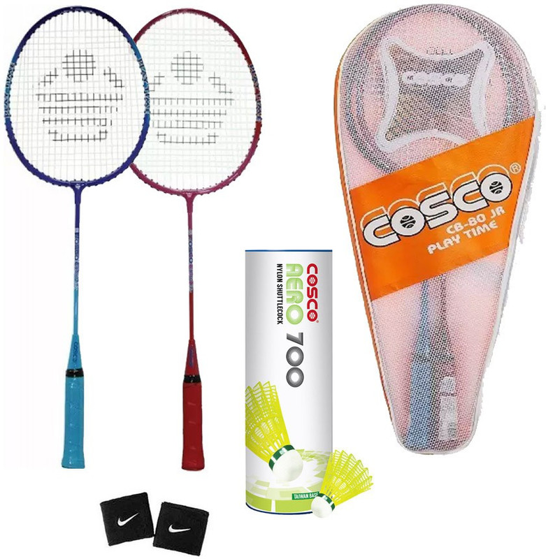 COSCO CB-80 Kids Badminton Racquet (Color on Availability) with Aero 700 "6 Shuttle", 2 Wrist Band Badminton Kit