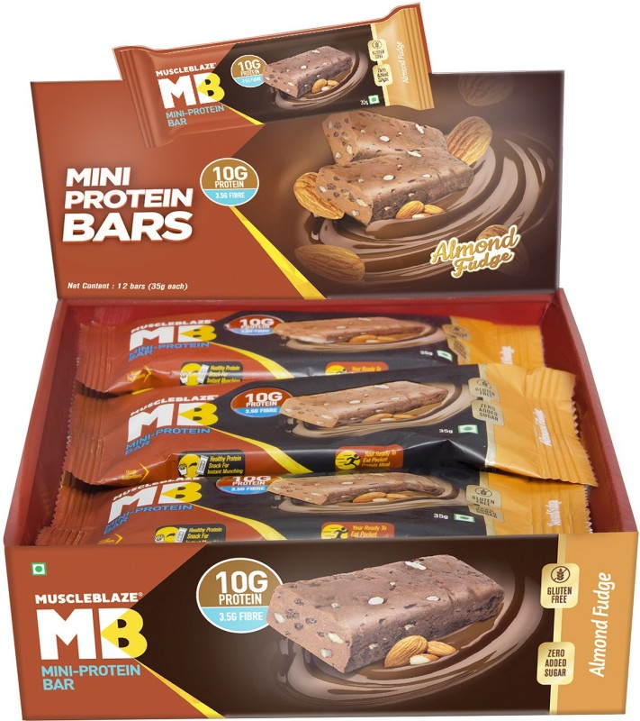 MuscleBlaze Mini-Protein Bar (10g Protein), 12 Bars (35g Each) Protein Bars(420 g, Almond Fudge)