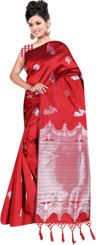 vaishnavi creation Self Design Banarasi Poly Silk Saree(Red)