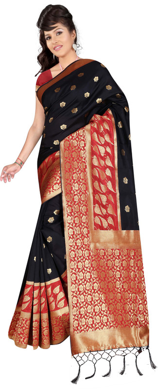 vaishnavi creation Self Design Fashion Poly Silk Saree(Black)
