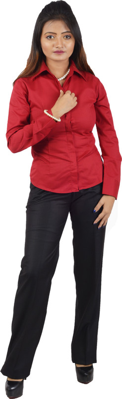 v2uniforms Women Solid Formal Red Shirt