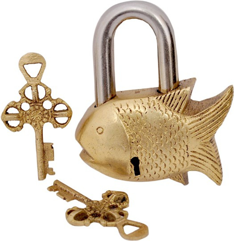 skeyaa Brass Antique Lock Decorative Showpiece  -  9 cm(Brass)