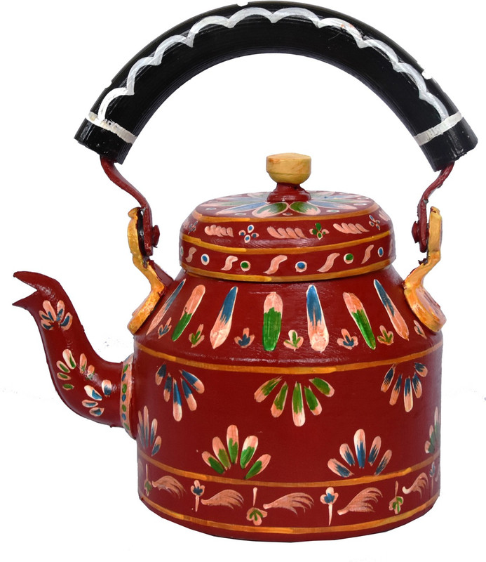 iHandikart Diwali Decor Interior Modern Designed Unique Product Hand Painted Figurine Aluminum Decorative Tea Kettle Pot, Multicolor tradition Meenakari, Jaipuri, Artician Painting Made By Hand, Ketali,Tea Pot/Kettle Art Home And Garden Kitchen And Dining Serve Ware Table Ware Coffee & Tea Pots, Cha