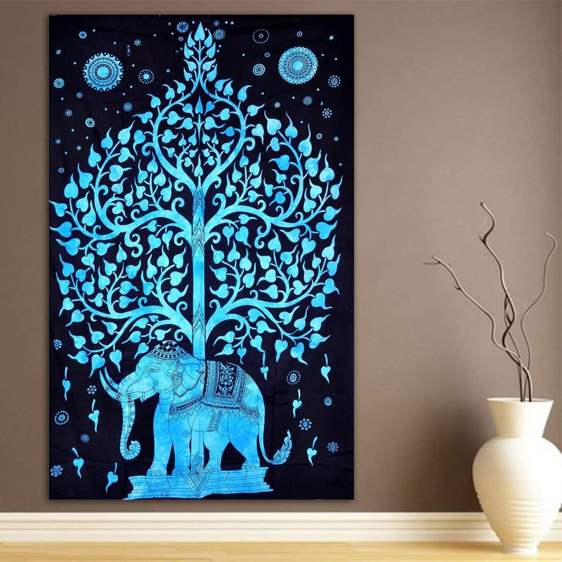 textileworkcreation Living Room Cotton Mandala Tapestry(Black)