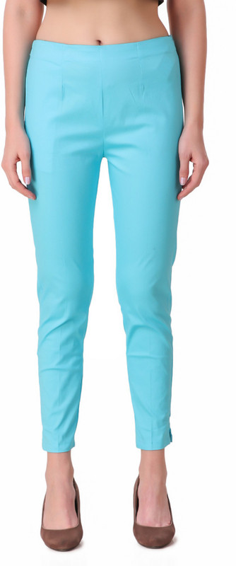round off Slim Fit Women Light Blue Trousers