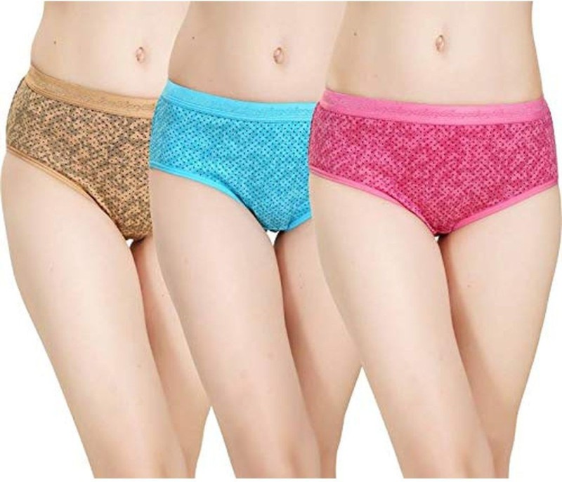 AJ FASHIONS Women Hipster Blue, Brown, Pink Panty(Pack of 3)