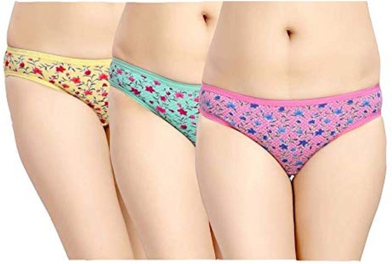 AJ FASHIONS Women Hipster Blue, Pink, Yellow Panty(Pack of 3)