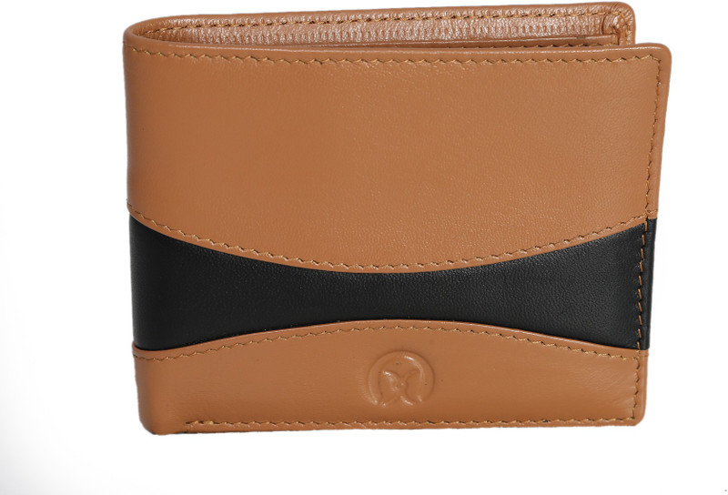 ox rodeo Men Black, Tan Genuine Leather Wallet(7 Card Slots)