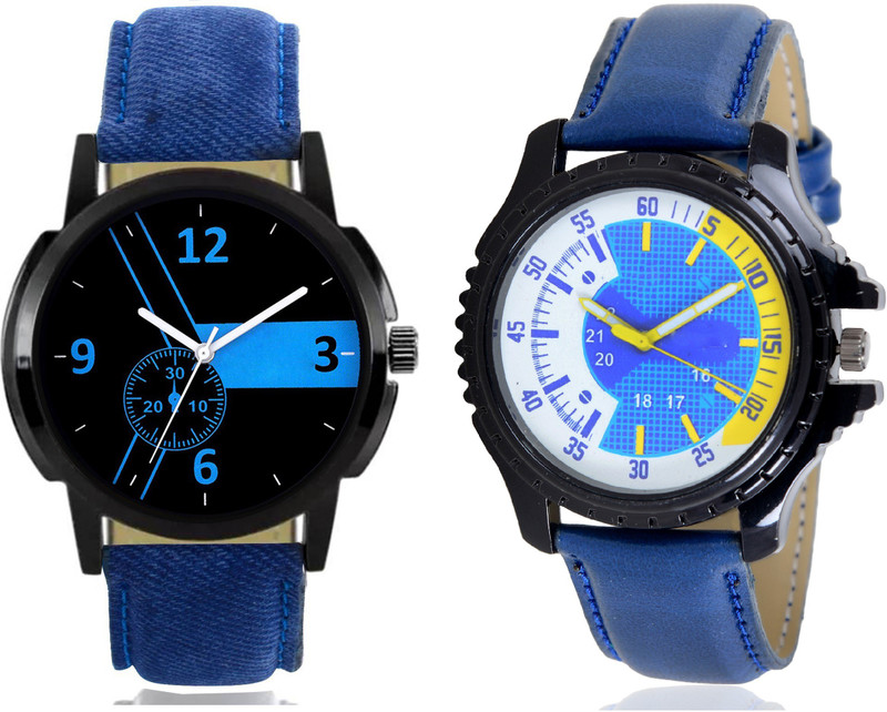 indicare new a1 blue color and multicolor leather and fabric combine collection for couple girl party and function special festival Analog Watch  - For Men
