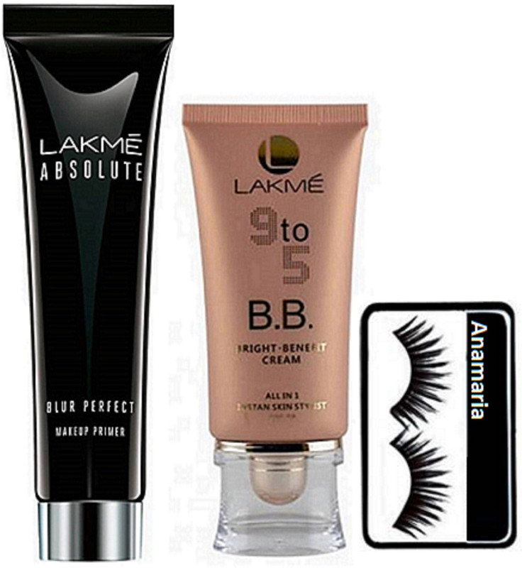 anamaria Eyelashes & Lakme Absolute Blur Perfect Makeup Primer & BB Bright Benefit Cream(3 Items in the set)