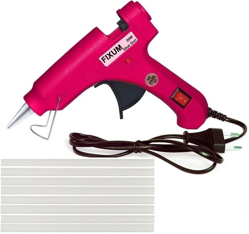 fixum 20 Watt pink Hot Melt Glue Gun With 8 Sticks For Wood , Box Standard Temperature Corded Glue Gun (07 mm) Standard Temperature Corded Glue Gun(7 mm)