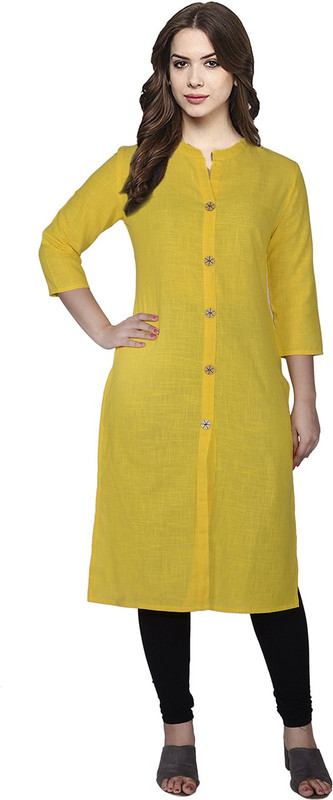 kavya fashions Women Self Design A-line Kurta(Yellow)