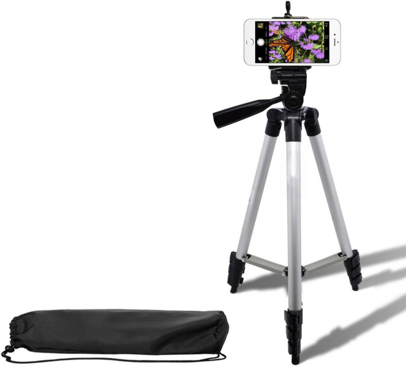 m s megaslim Tripod-3110 Adjustable Aluminium High Quality Lightweight Camera Stand With Three-Dimensional Head & Quick Release Plate For Video Cameras, DSLR, Portable Tripod With Mobile Holder Clip Tripod(Silver, Black, Supports Up to 1500 g)