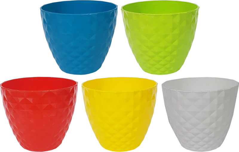 rgdecor Decorative and Durable Diamond Plant Container Set - Multicolour - Pack of 5 [Medium Size - Diameter 5.5 inch - Height 4.75 Inch] Plant Container Set(Pack of 5, Plastic)