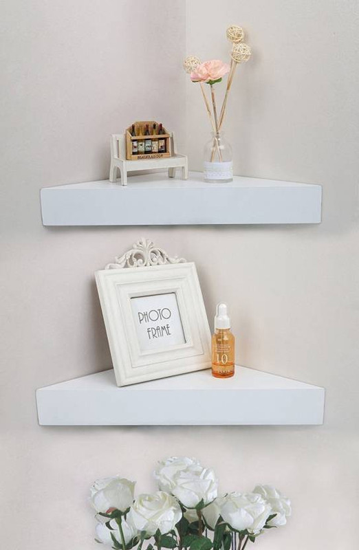 vilton Corner wall decorative wall rack shelf Wooden Wall Shelf(Number of Shelves - 2, White)