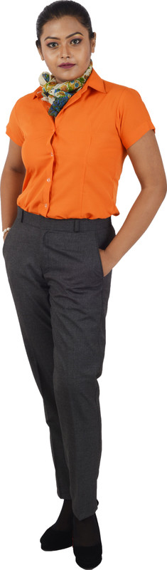 v2uniforms Women Solid Casual Orange Shirt